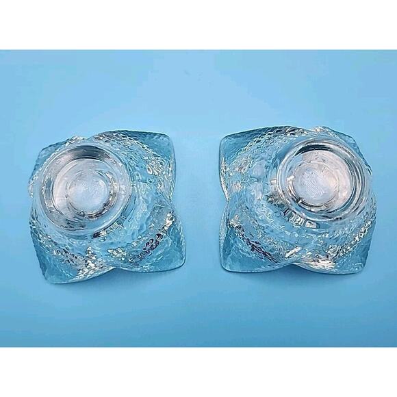 Vintage Glass Candle Holders Flower Design 3" Set of 2 Floral Home Decor Retro - Picture 2 of 7